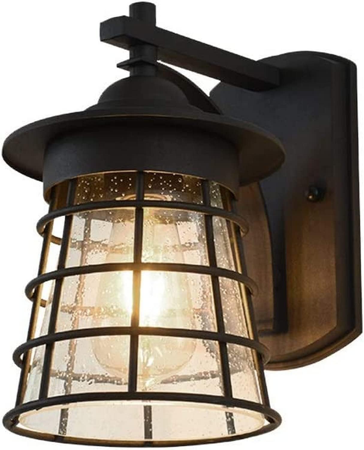 Garden Black Industrial Wall Lamp Waterproof Barn Outdoor Lighting Sconce E27 Cage with Seed Glass Shade Mounted Lantern Light Hard-Wired for Courtyard Landscape