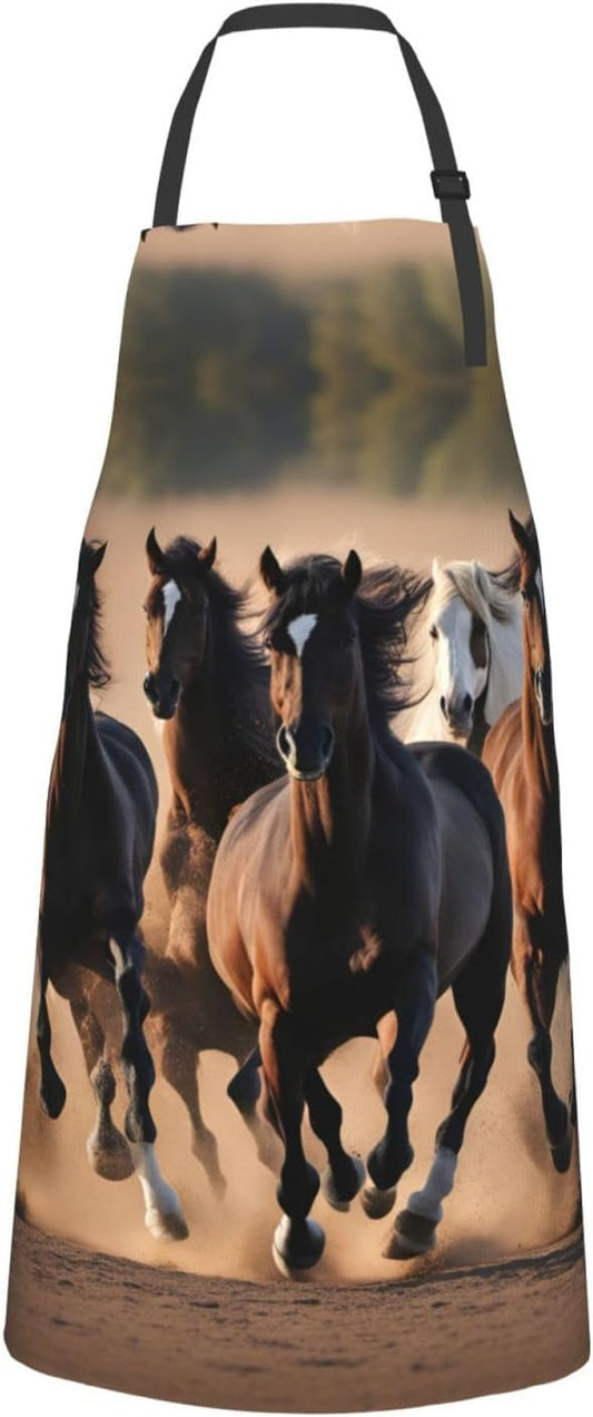 running horses print Waterproof chef's apron with pocket apron for kitchen cooking baking barbecue and gardening