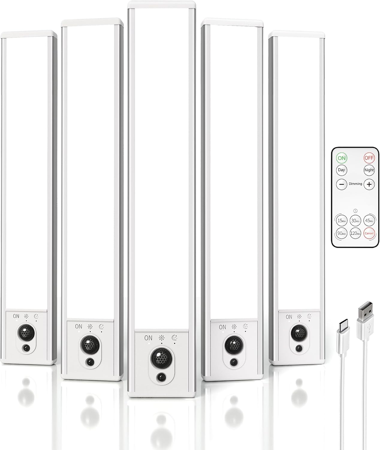 EZVALO 5-Pack Under Cabinet Lighting, 2400mAh Motion Sensor Light, LED Closet Lights Wireless, 6500K Dimmable, Timer, Magnetic, with Remote Control for Kitchen, Closet, Stair