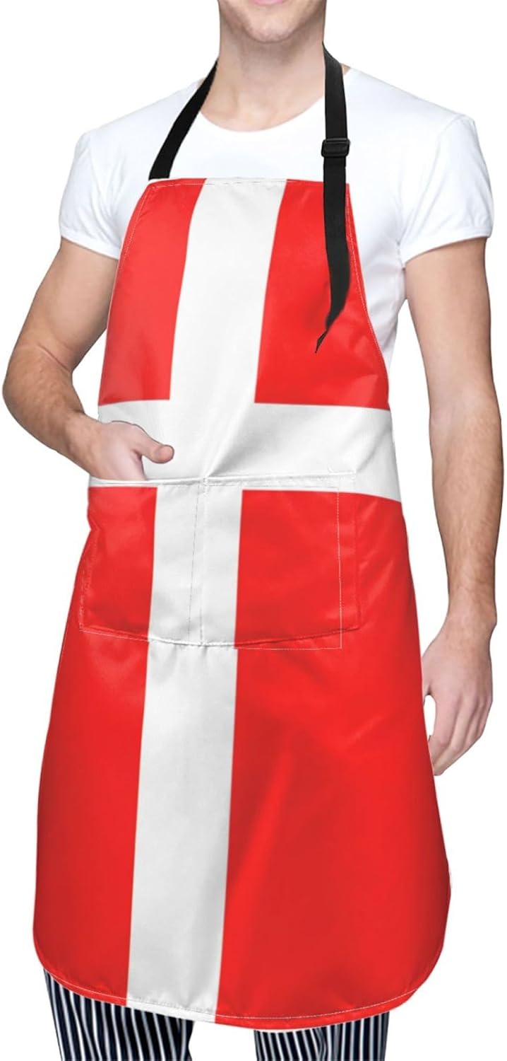 Denmark Danish Flag print Waterproof apron with pocket adjustable cooking apron for adult kitchen bibs to bake