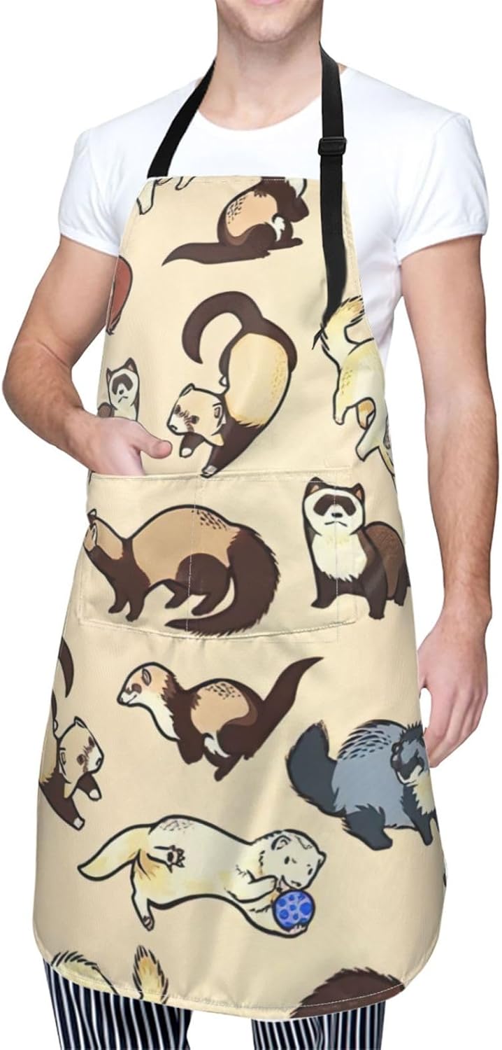 Hairy Ferret Print Laundry apron 28x33 In Waterproof Kitchen Apron with Pockets for Cooking Baking