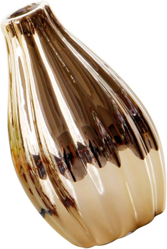 Gold Ceramic Vase Vintage Flower Planter Unique Desktop Plant Containe
