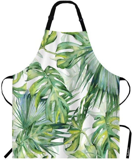 Tropical Palm Leaves Kitchen Bib Apron Beach Dense Jungle Foliage Flor