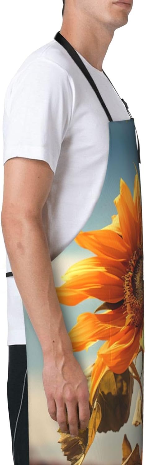 Beautiful sunflower print Waterproof chef's apron with pocket apron for kitchen cooking baking barbecue and gardening