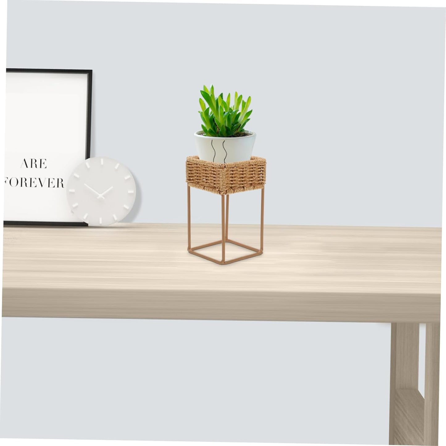 Wicker Plant Stand for Indoor and Outdoor Use Imitation Bamboo Flower Pot Display Rack Decorative Storage Shelf for Greenery 1-Tier Design