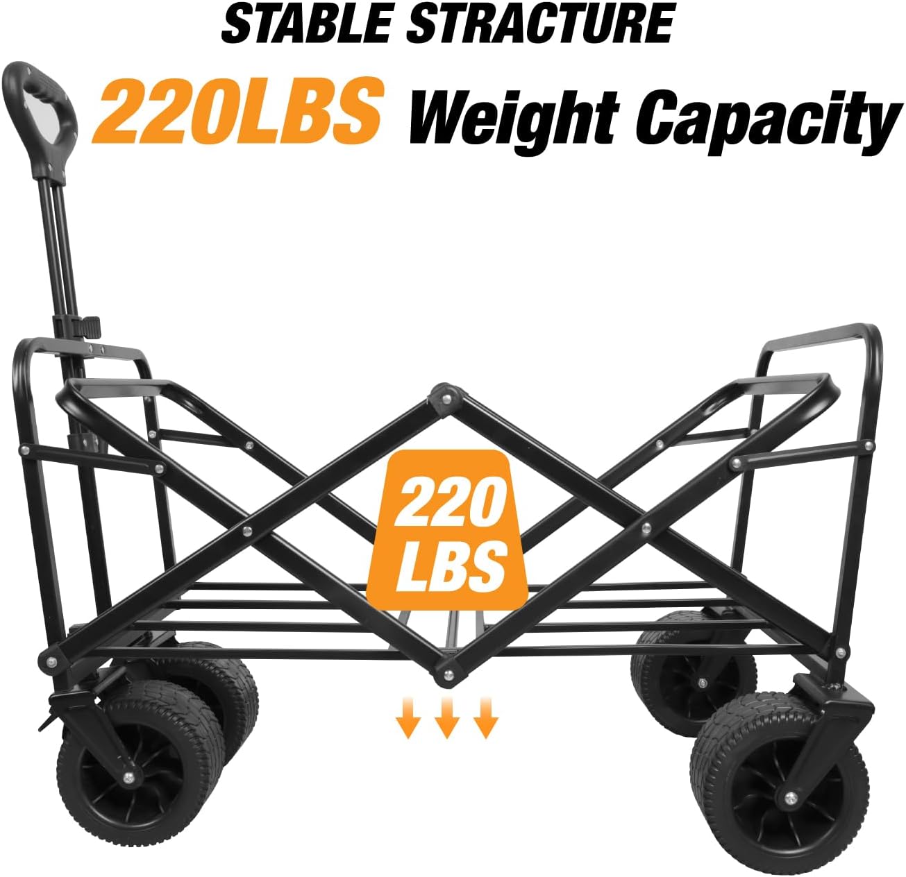 Heavy Duty Collapsible Folding Wagon Cart, All-Terrain Wheels with Dua