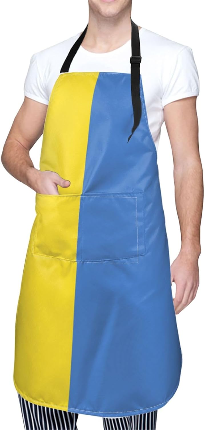 Ukrainian flag print Waterproof chef's apron with pocket apron for kitchen cooking baking barbecue and gardening