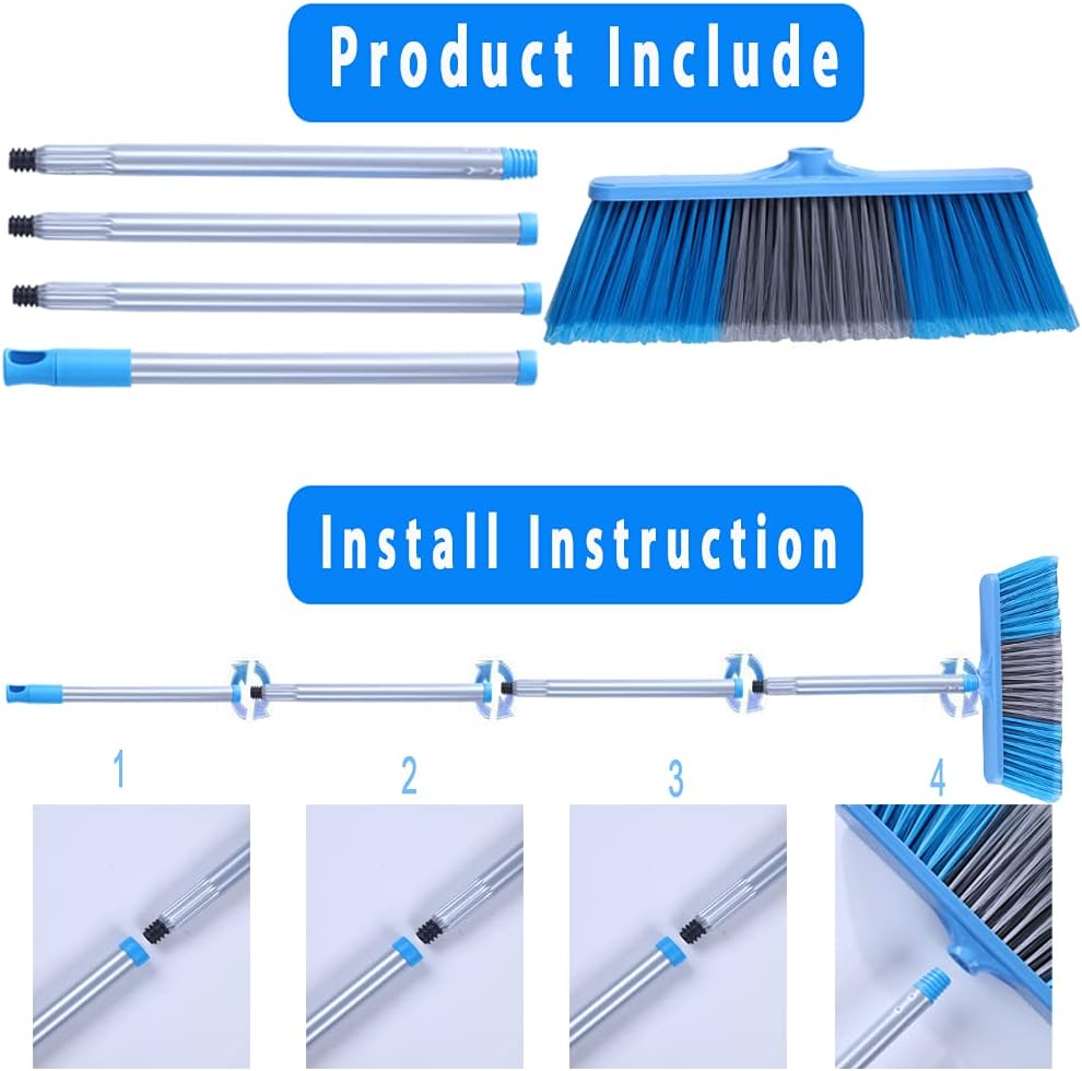 YONILL Indoor Outdoor Broom with Long Handle, 53" Angle Brooms for Flo