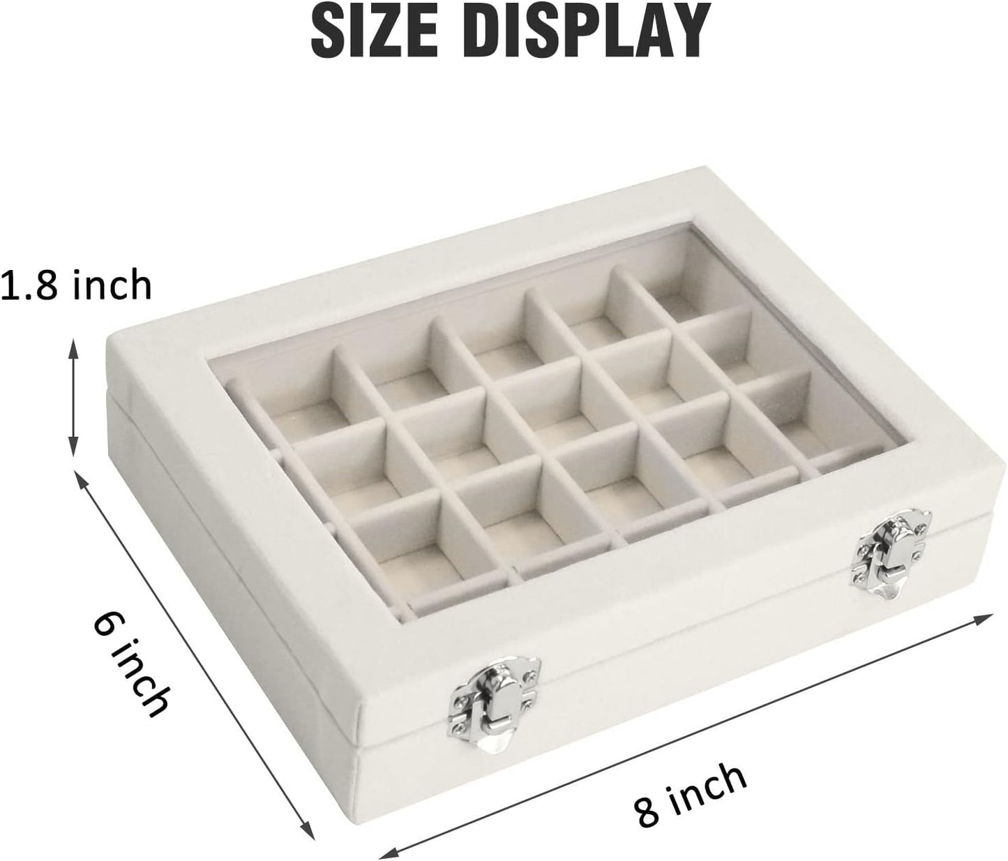 Velvet Jewelry Box 24 Grid Jewelry Ring Display Organiser Box Tray Holder Earrings Storage Case for Girls Wife Mom Women (Beige)