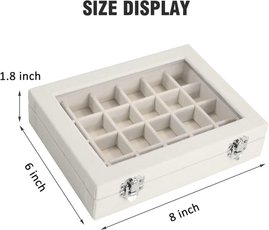Velvet Jewelry Box 24 Grid Jewelry Ring Display Organiser Box Tray Holder Earrings Storage Case for Girls Wife Mom Women (Beige)