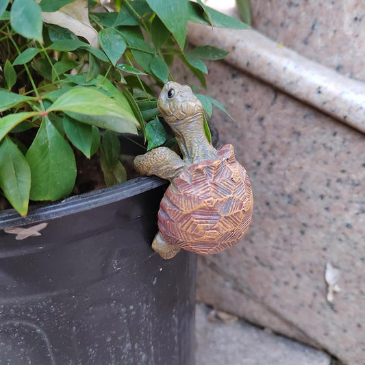 Resin Turtle Pot Hanger & Aquarium Ornament — Edge-Perching Mini Turtl