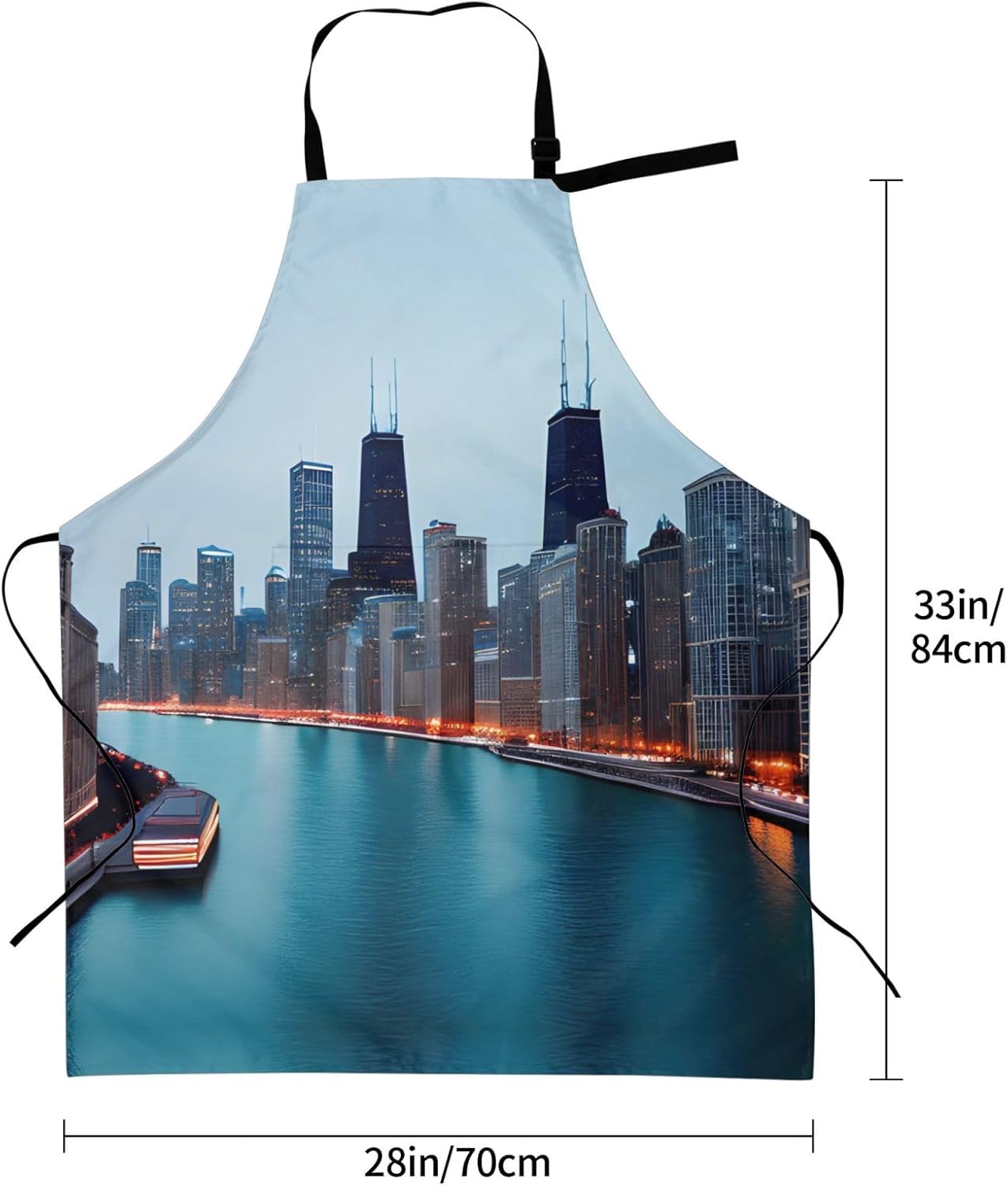 Chicago Print Laundry apron 28x33 In Waterproof Kitchen Apron with Pockets for Cooking Baking