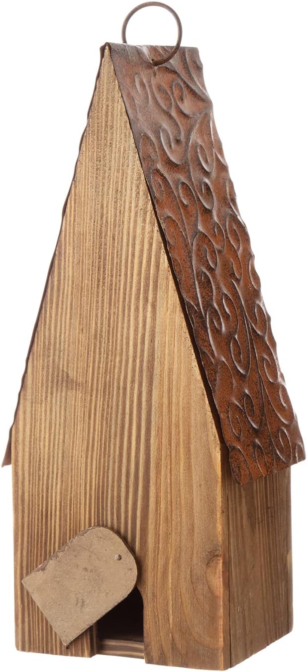 Glitzhome Hanging Birdhouses for Outdoors, Patriotic USA Distressed Solid Wood Cottage Design with 3D Stars, Garden Wooden Birdhouse for Bluebird Hummingbird Wren Finch Cardinals Cedar 12.5" H