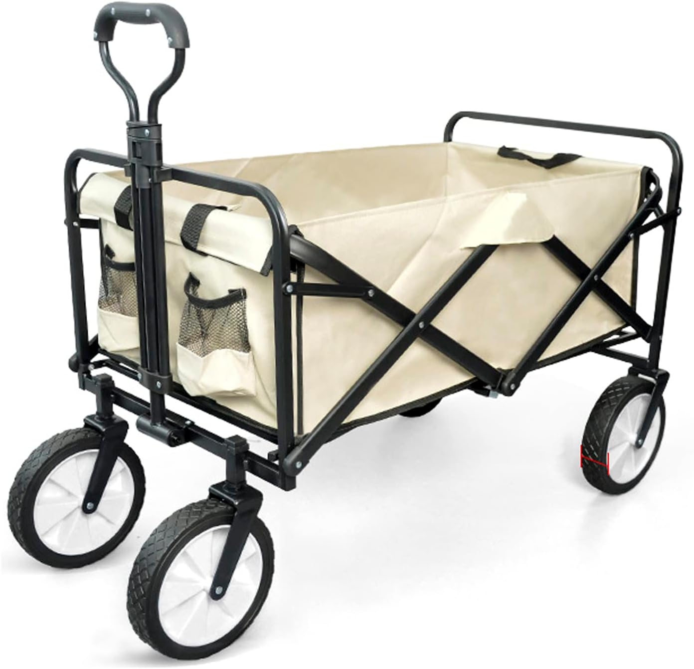 Heavy Duty Collapsible Folding Wagon - Portable Garden Cart with Universal Wheels, Large Capacity Utility Wagon for Outdoor Camping, Beach, Grocery Shopping, Sports, BBQ - Khaki