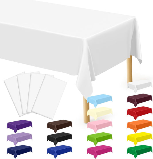 4 Packs White Plastic Tablecloth, Sturdy Disposable Table Cloth, 54 X 