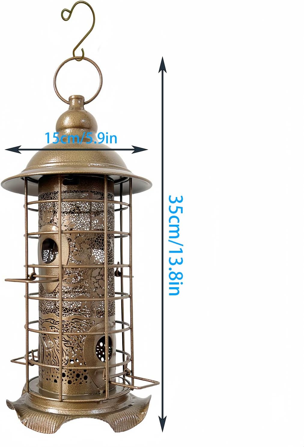 Rustic Metal Hanging Bird Feeder for Outdoors, Weather Resistant Wild Seed Feeders with Protective Cage & Perches for Backyard Patio Porch Gift Idea for Women Mom Grandma Bird Lovers