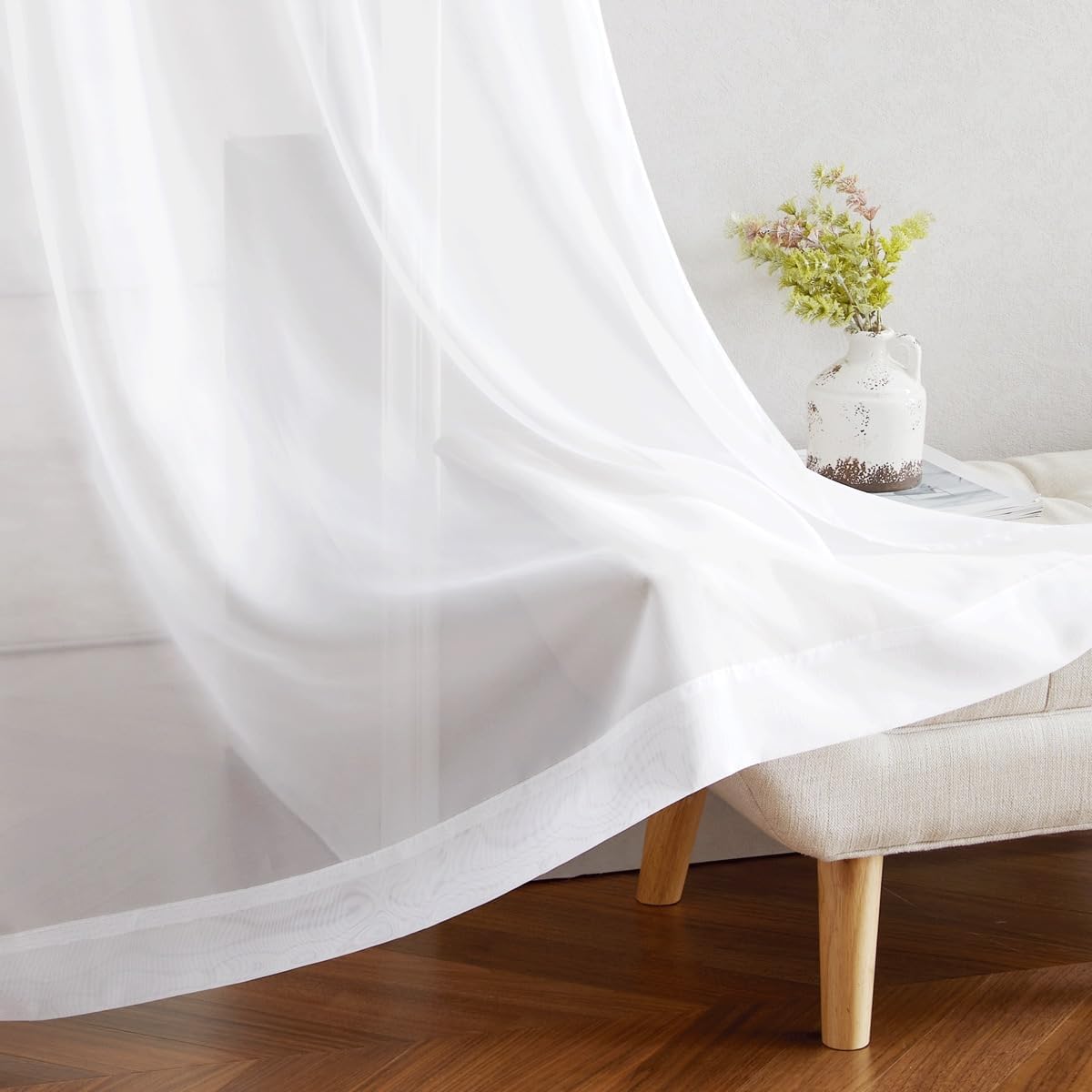NICETOWN White Sheer Curtains 84 inches Long - Home Decoration Grommet
