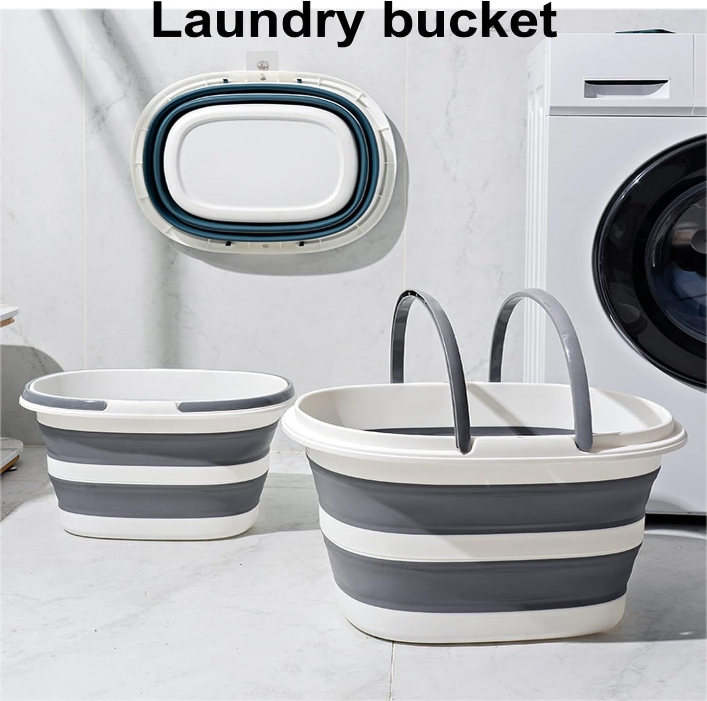 Large Plastic Cleaning Supplies Caddy Bucket with Handles, Portable Cleaning Tool Storage Tote Pop Up Mop Bucket for Dorm and Bedroom, Collapsible Plastic Bucket for Fishing, Garden (Grey)