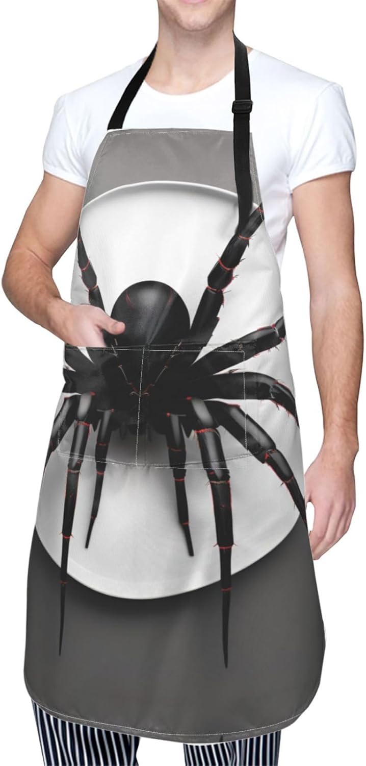 Black Spider print Waterproof chef's apron with pocket apron for kitchen cooking baking barbecue and gardening