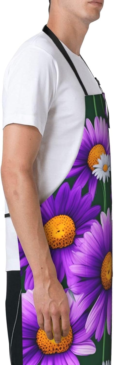 YANYU Purple Daisy Print 28x33 In Kitchen Apron Stylish Chef Apron wit