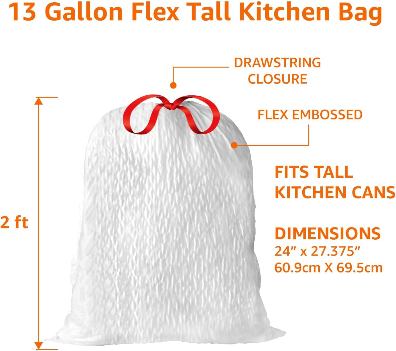 Amazon Basics Ultra-Force Tall Kitchen Drawstring Trash Bags, Classic 