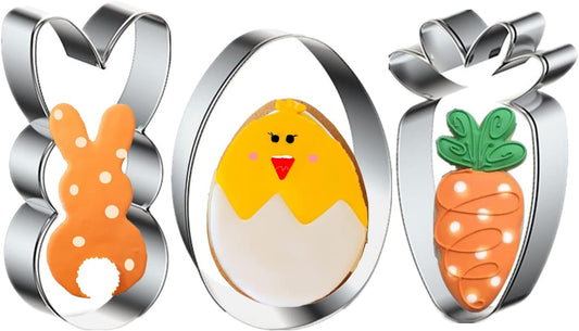 Easter Cookie Cutters, 3 Pieces Carrot Egg Bunny Rabbite Shapes Metal Cookie Cutters Stainless Steel Sets Holiday Themed Baking Kit