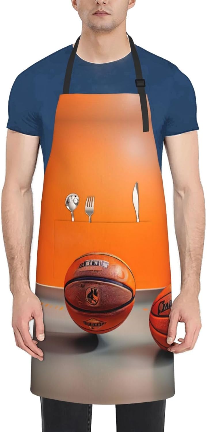 Basketball Orange Print Laundry apron 28x33 In Waterproof Kitchen Apro