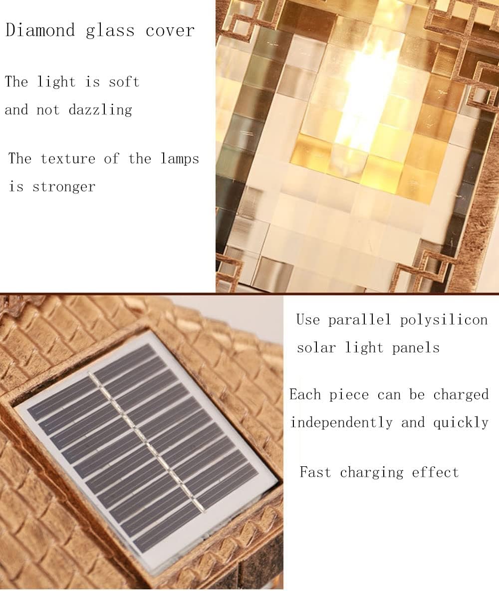 Outdoor Solar Villa Garden Wall Lamp E27 Led Waterproof Lantern Chinese Countryside Lights Vintage Sconce(Black)