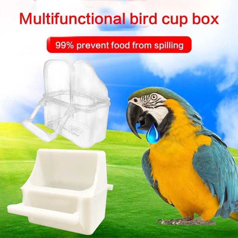 Hanging Bird Feeders for Cage Large Capacity Plastic Container with Perch for Cockatiel Conure Parakeet Plastic Bird Feeder for Cage