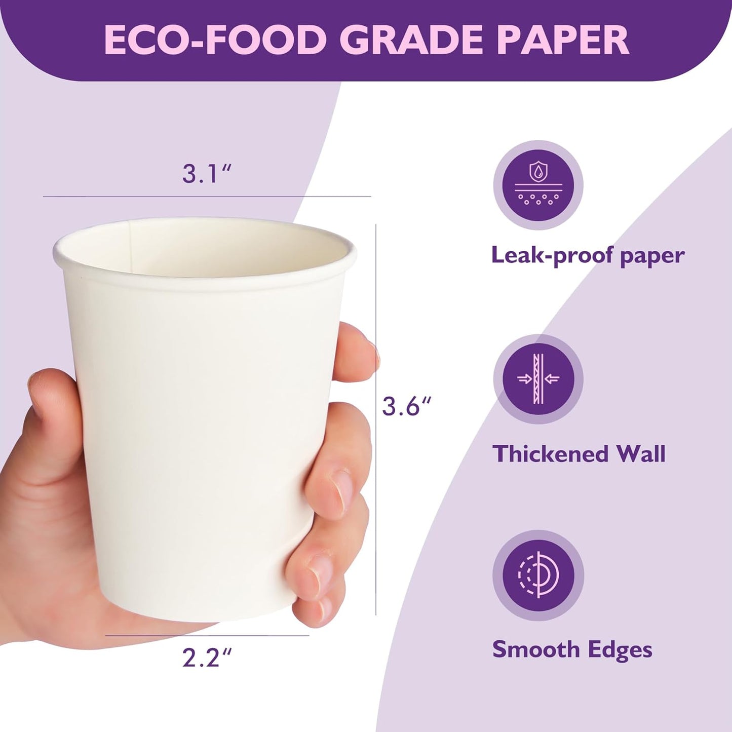 8 oz White Paper Coffee Cups, Disposable Hot Cups for Coffee, Tea, Cocoa, Water, 400 Pack