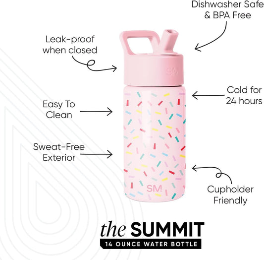 Simple Modern Kids Summit Water Bottle with Straw Lid | 14oz Stainless Steel Cup Insulated Tumbler for Toddlers, School | Confetti