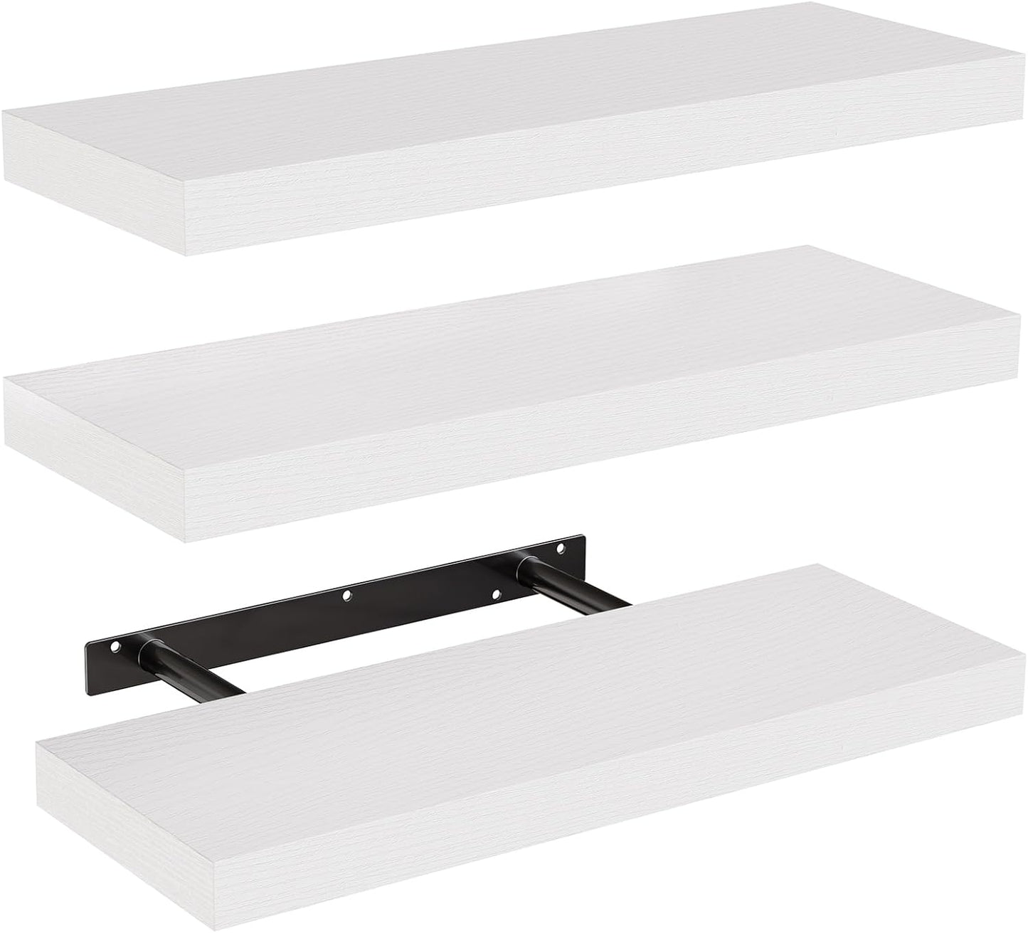 AMADA HOMEFURNISHING Floating Shelves, Wall Shelves for Bathroom/Living Room/Bedroom/Kitchen Decor, White Shelves with Invisible Brackets Set of 3 - AMFS08 | AMADA HOMEFURNISHING, Floating Shelves, Wall Shelves, for Bathroom, for Living Room, for Bedroom