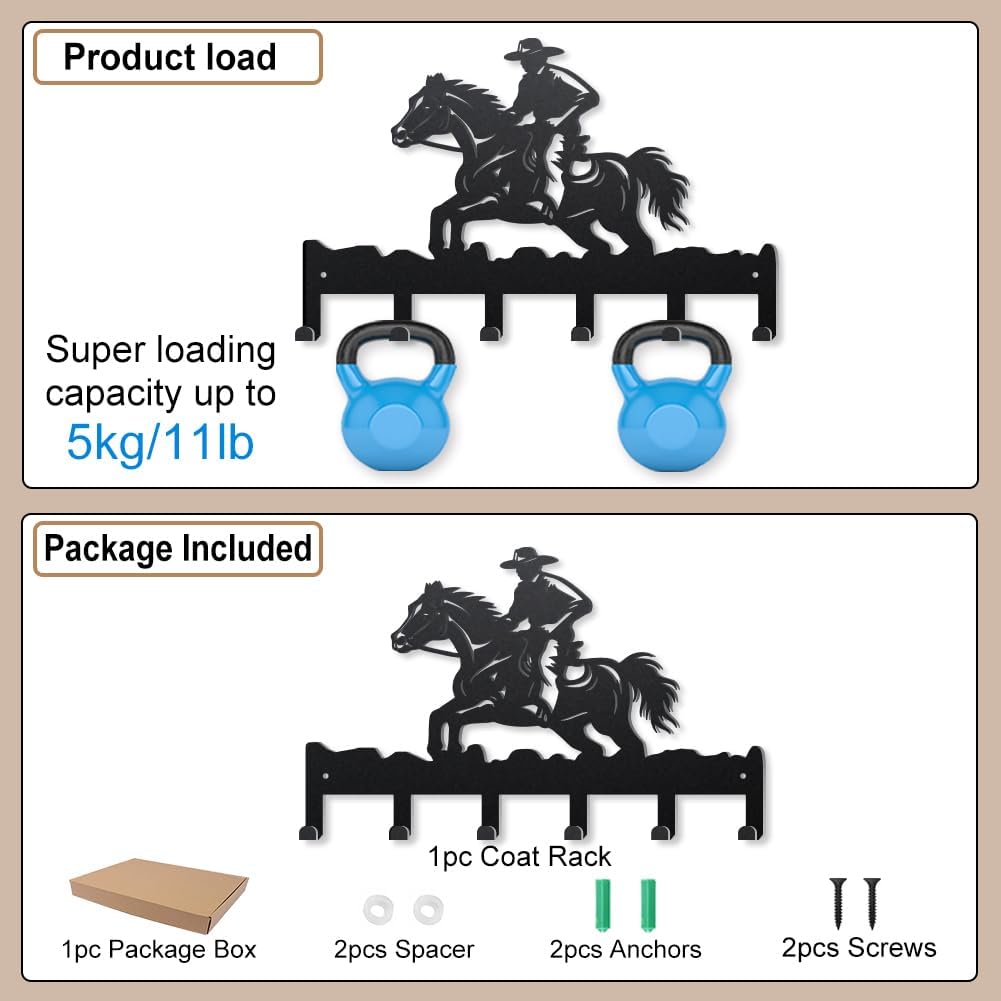 MAYJOYDIY Human Horse Riding Metal Key Hooks 9.8×15.7 Inch Western Cow
