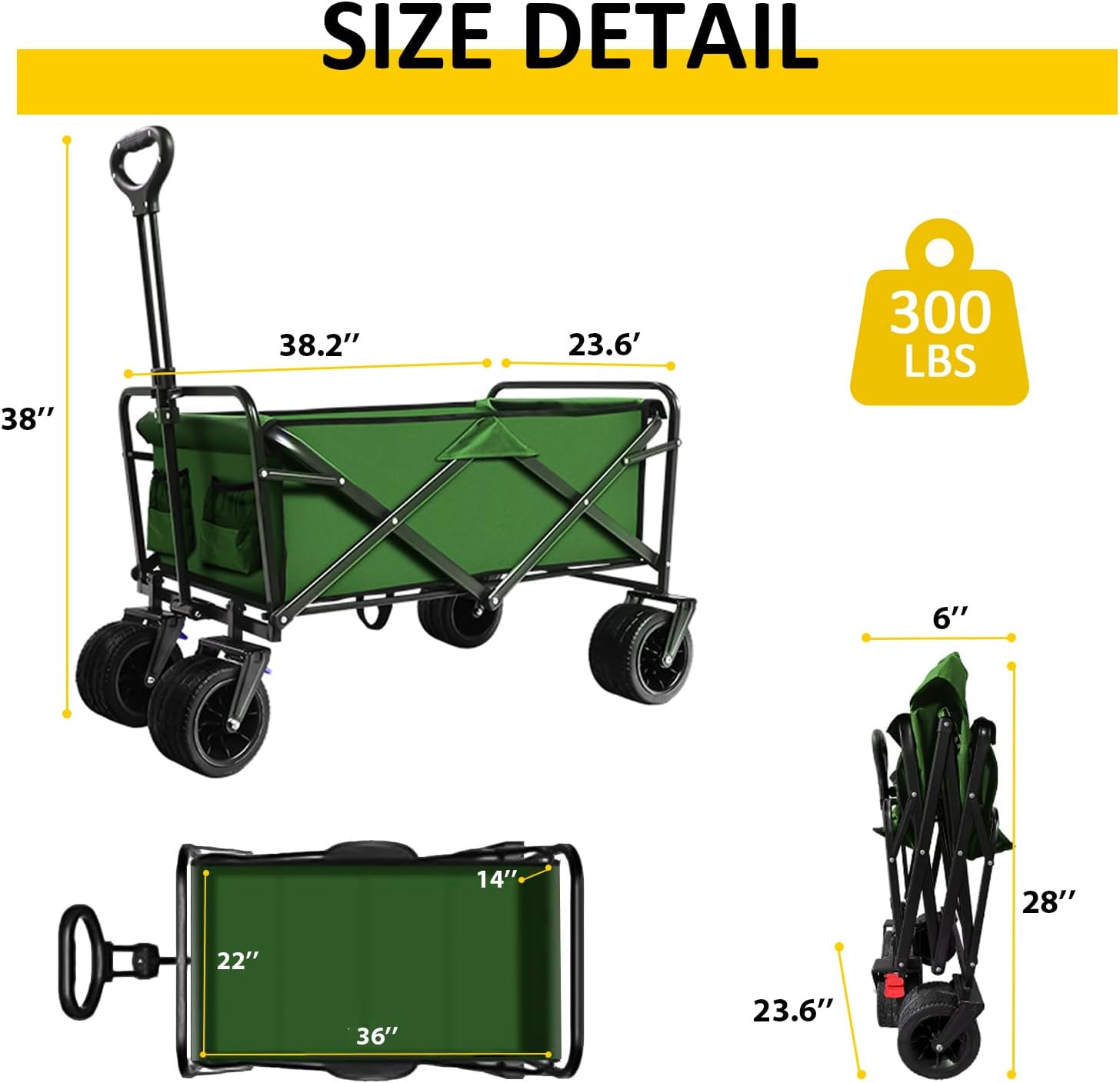 Foldable Wagon Cart, 300lbs Folding Utility Cart with All-Terrain Whee