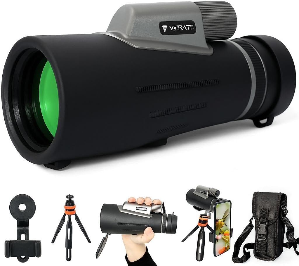 12x56 HD Monocular Telescope for Adults – High Power, Wide Field, Low Light Vision – Waterproof, Compact & Portable – for Bird Watching, Stargazing, Travel – Phone Adapter & Tripod Included