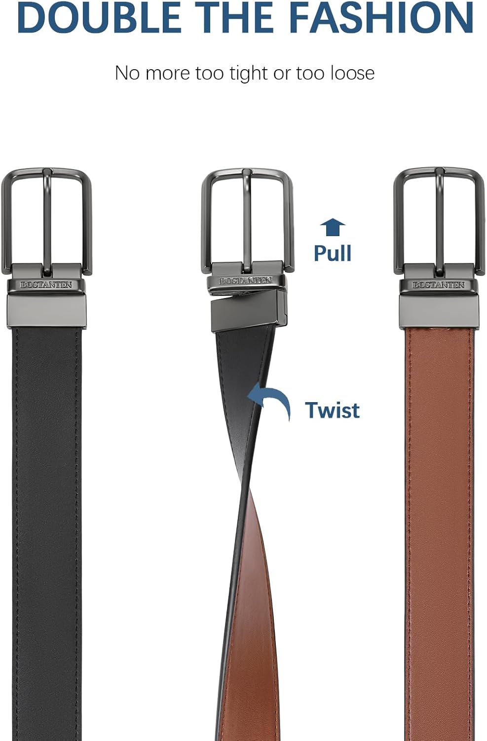 BOSTANTEN Belt Men Leather Reversible Belts for Men 1 3/8" for Casual 