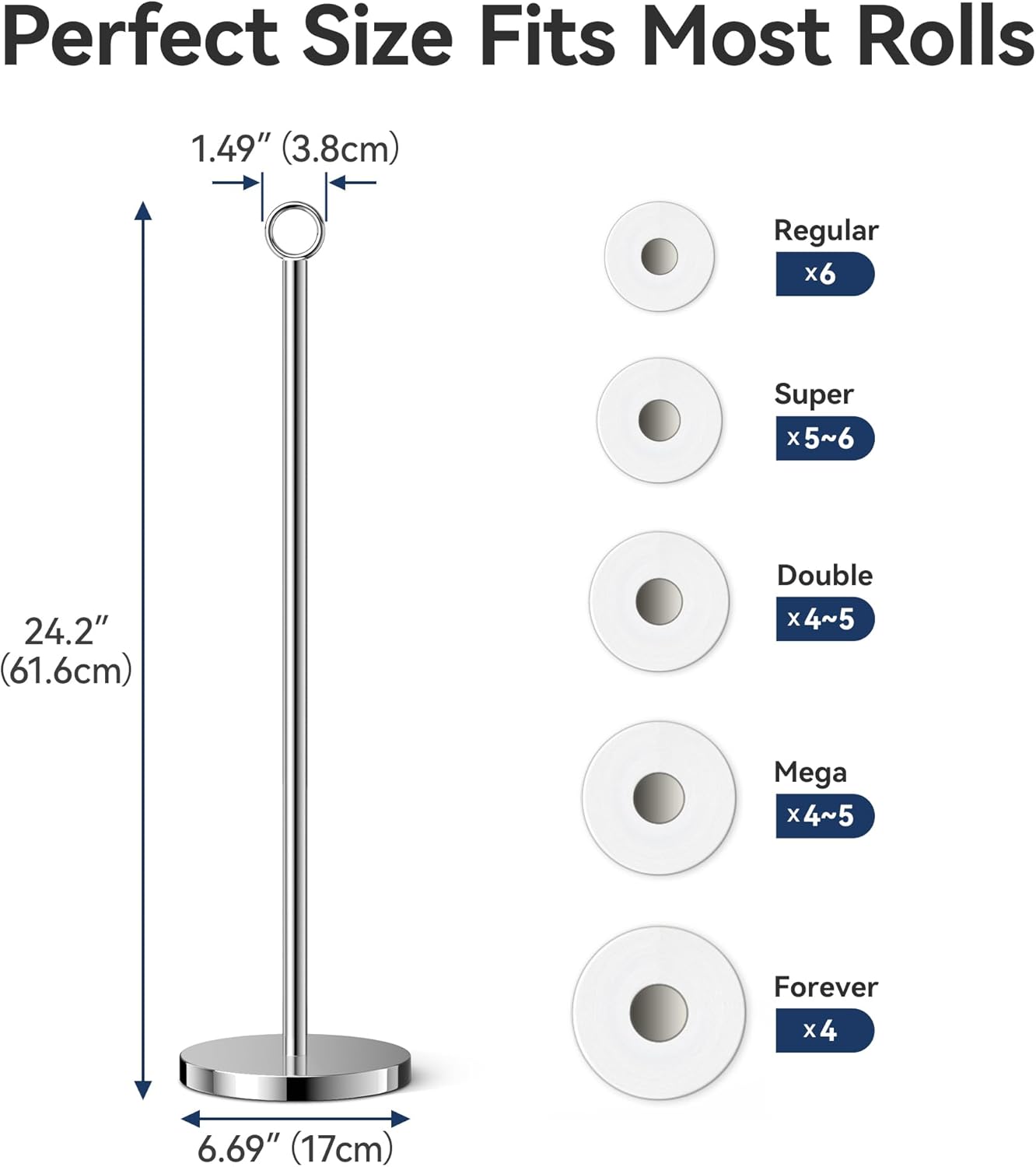 Toilet Paper Holder Stand(with Reserve Function), Free-Standing Spare Rolls Storage Holder, Stainless Steel