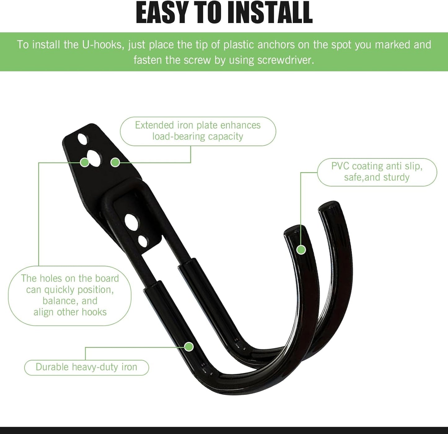 2 PCS Garage Storage Hooks, Hanging Type Portable J-Shaped Bicycle Metal Storage Hook, Multifunctional Wall-Mounted Strong Load-Bearing Garden Tool Organizer for Home (Black #Bending)