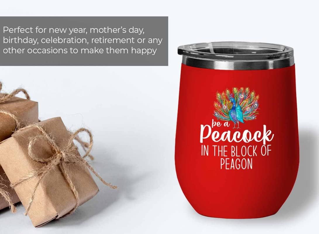Bird Lover Red Edition Wine Tumbler 12oz - Peacock block pgeons - Humm