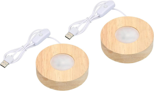 PATIKIL 3.2 Inch Wooden LED Light Base, 2pcs Wood Light Display Base Stand Lighting with Switch for 3D Crystal Glass Aroma Stone Art, Colorful Light