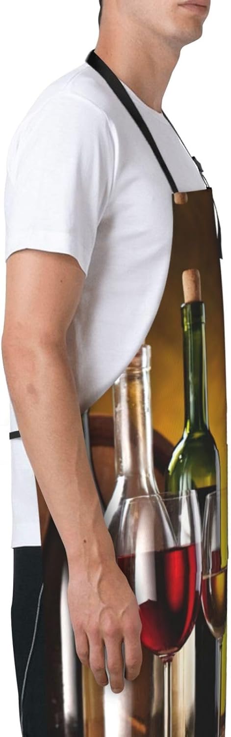 Grapes Wine Bottles and Drink Print 28 x 33in Waterproof Apron with Pockets Fashionable Versatile Smock for Baking