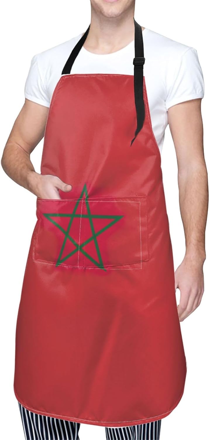 Flag of Morocco print Waterproof chef's apron with pocket apron for kitchen cooking baking barbecue and gardening