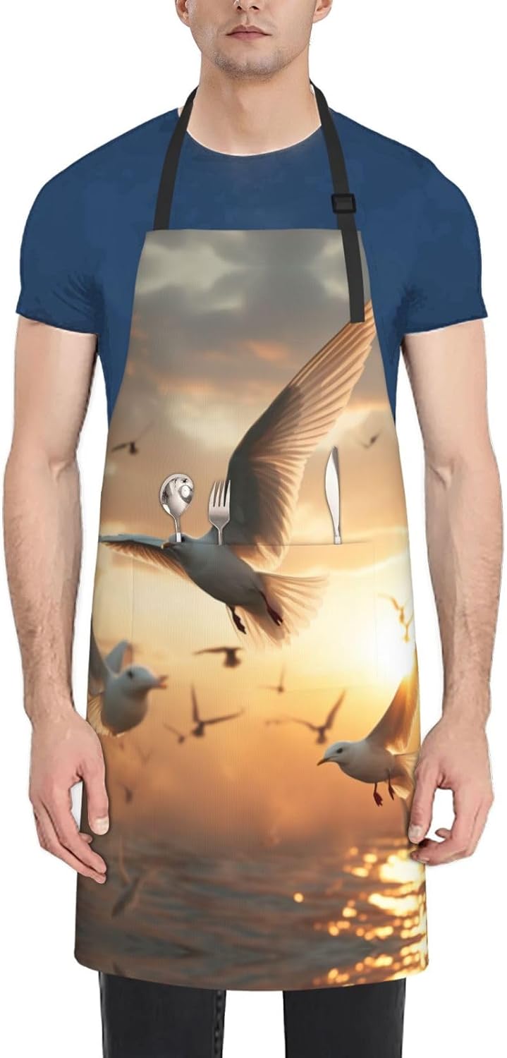 birds print Waterproof apron with pocket adjustable cooking apron for 