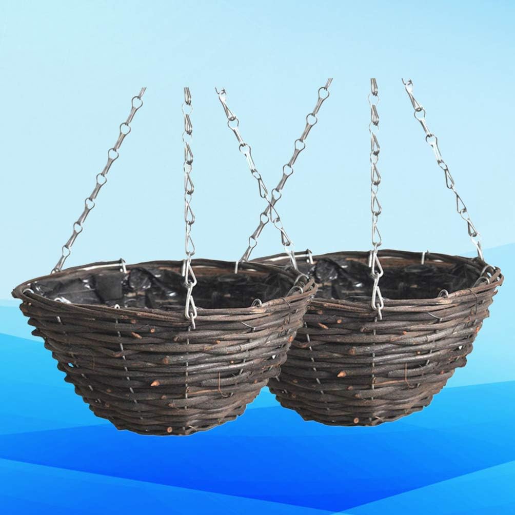 Rattan Hanging Basket for Plants Seagrass Hanging Planters Indoor Outdoor Plant Flower Hanging Pots Woven Straw Planter Ceiling Flower Pots for Decoration 2pcs