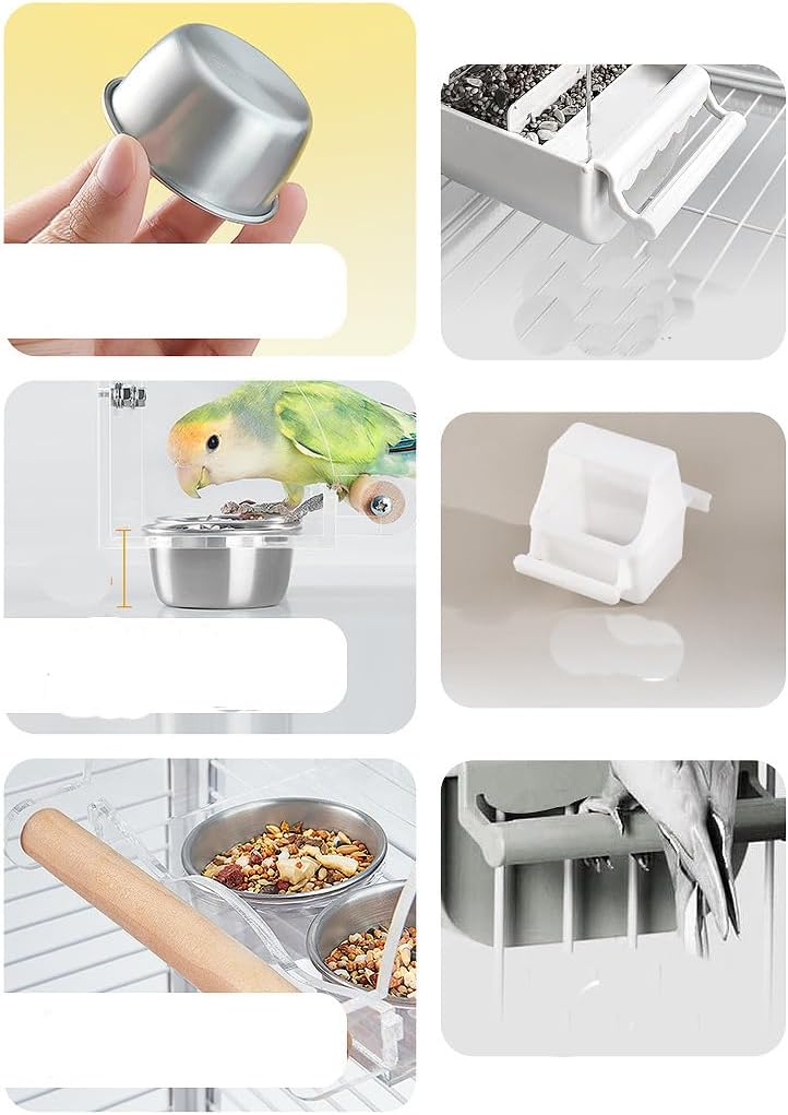 Bird Cage Seed Catcher Feeder with Perch and Anti-Slip Stand, Parrot Food Bowl for Medium Birds, Conures, Caiques, Small Cockatoos (S)
