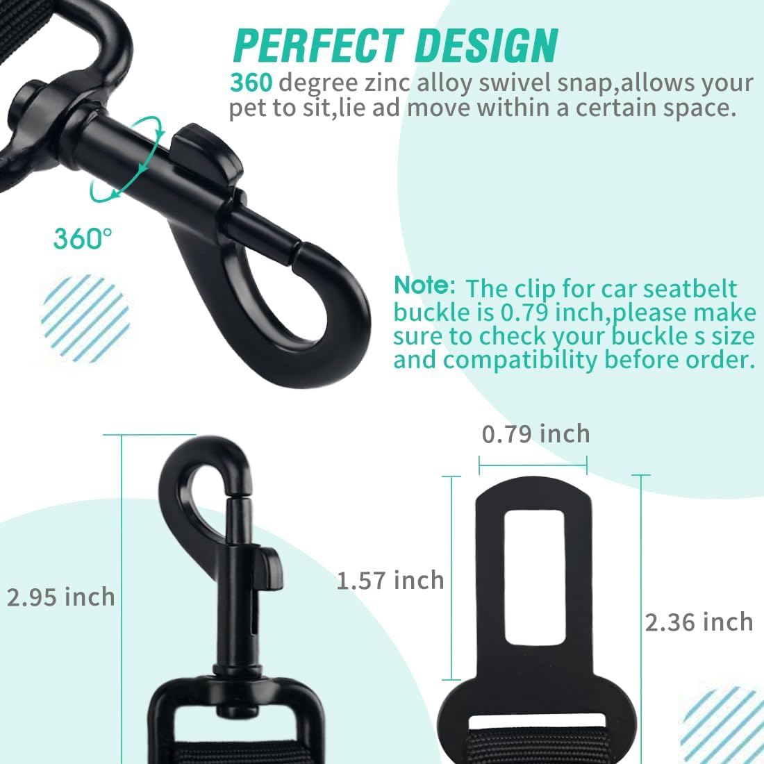 COOYOO Dog Seat Belt, Durability Retractable Dog Car Harness Adjustabl