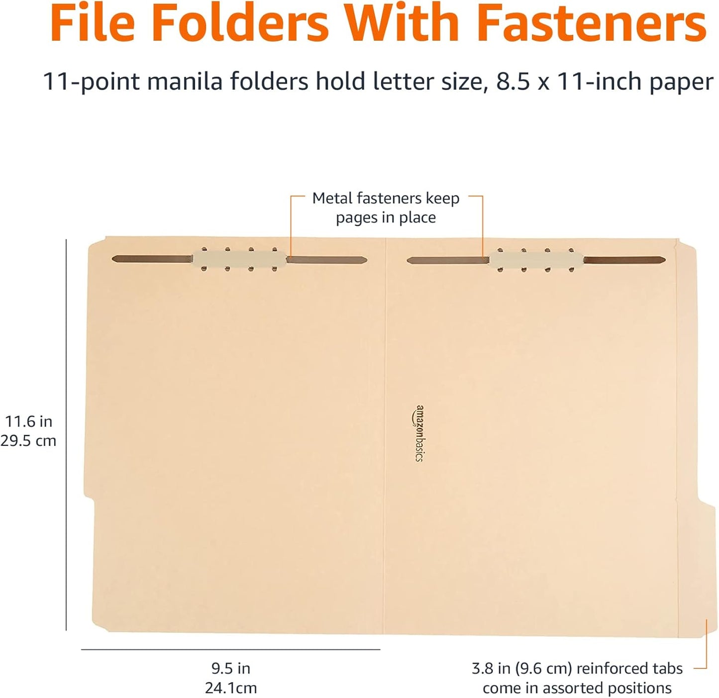Amazon Basics Manila File Folders with Fasteners for Organized Filing,