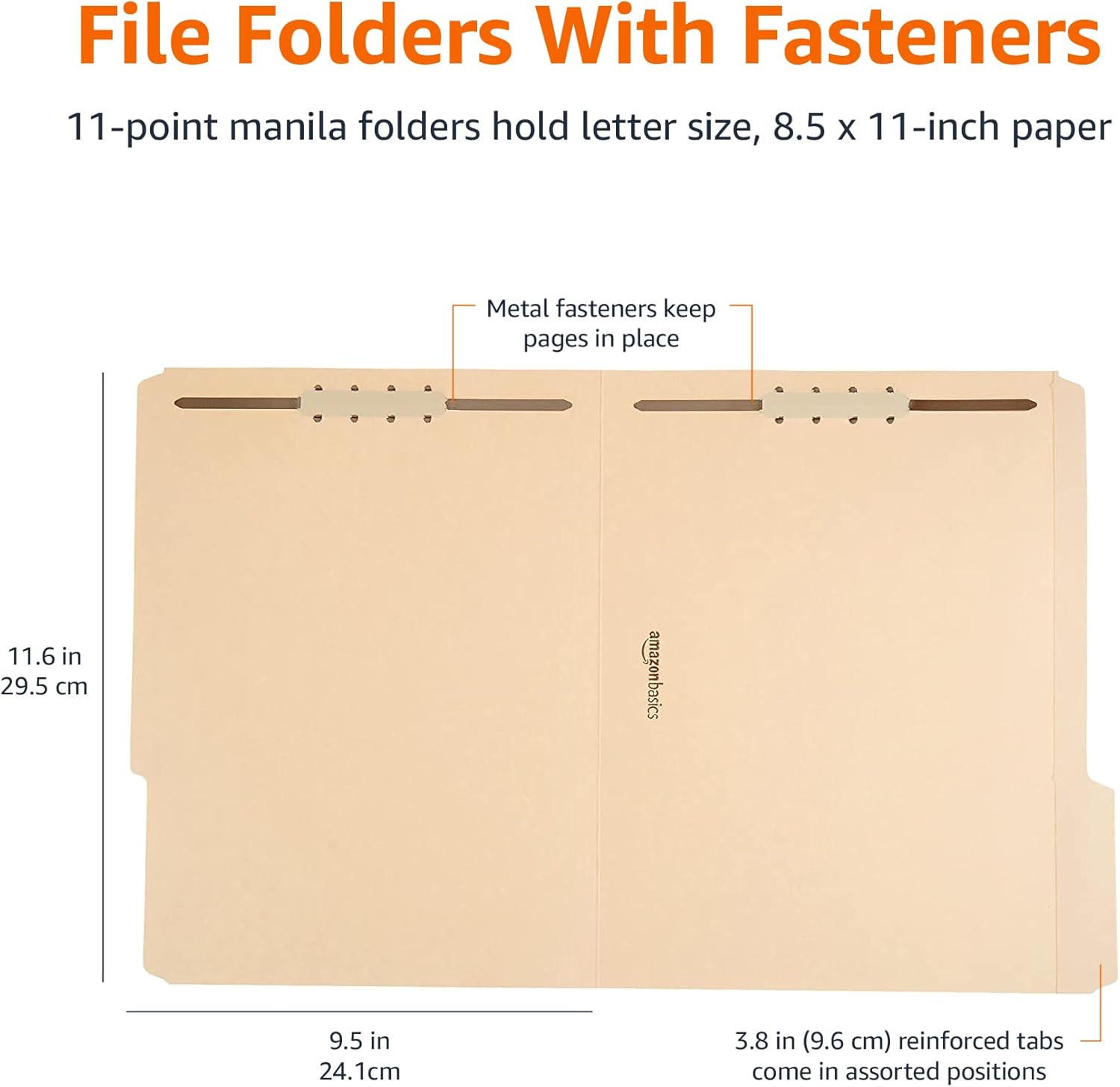Amazon Basics Manila File Folders with Fasteners for Organized Filing,