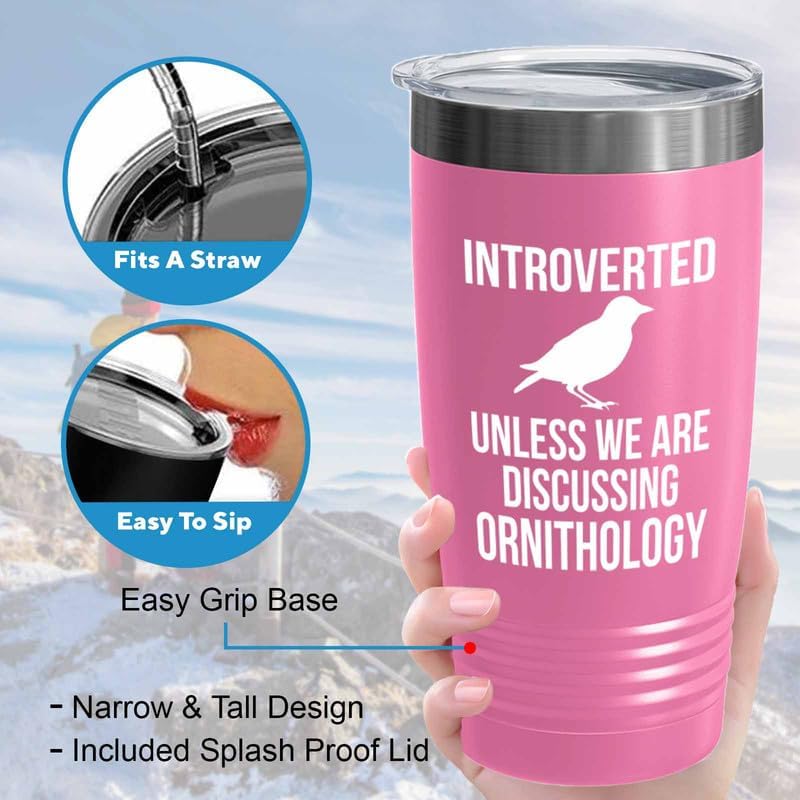Birding Pink Edition Viking Tumbler 20oz - Introverted unless - Bird Feeder Backyard Birdwatcher Gifts Birding Bird Lover