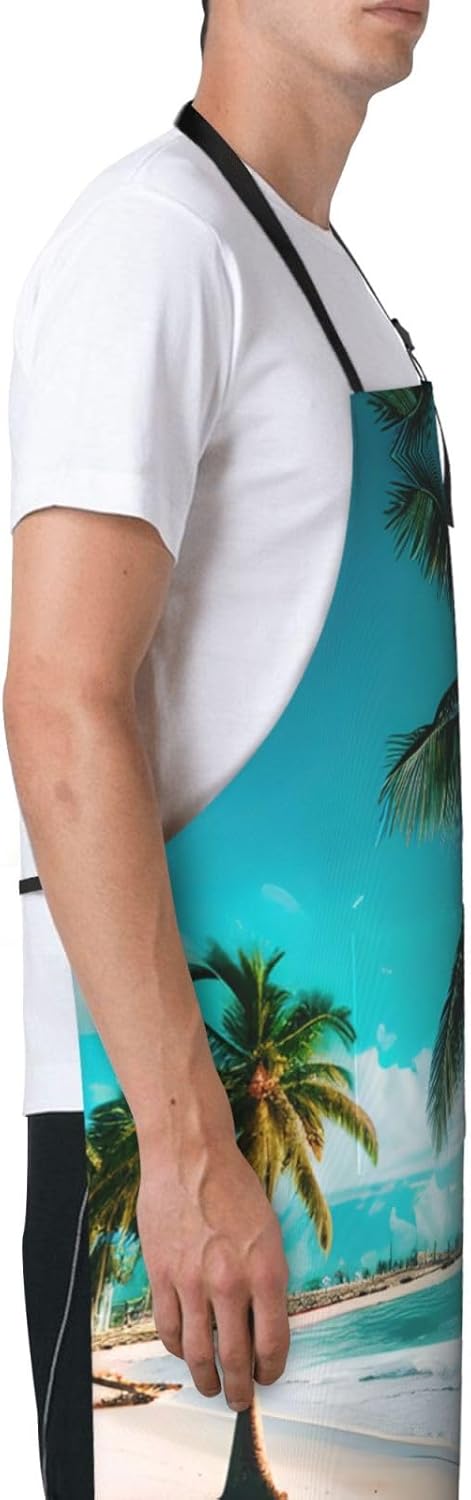 Beach Palm Trees print Waterproof chef's apron with pocket apron for kitchen cooking baking barbecue and gardening